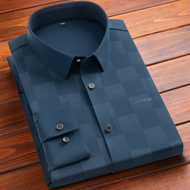 New in shirt elastic long-sleeve shirts for men slim fit formal plain shirt england tops free shipping items designer clothes