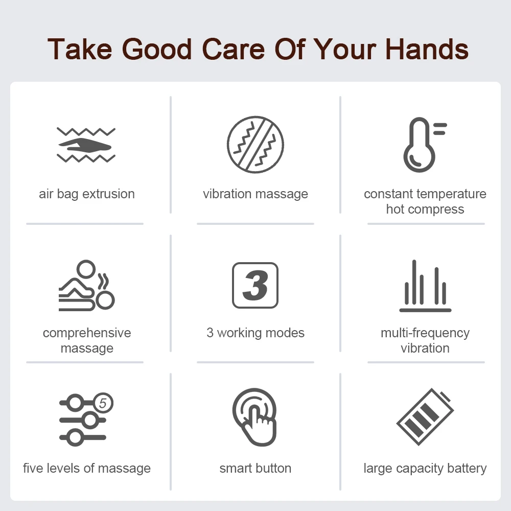 Hand Massager Intelligent Hot Compress 3 Mode 5 Gears Graphene Heating Electric Hand Air Pressure Massage Device Equipment 2