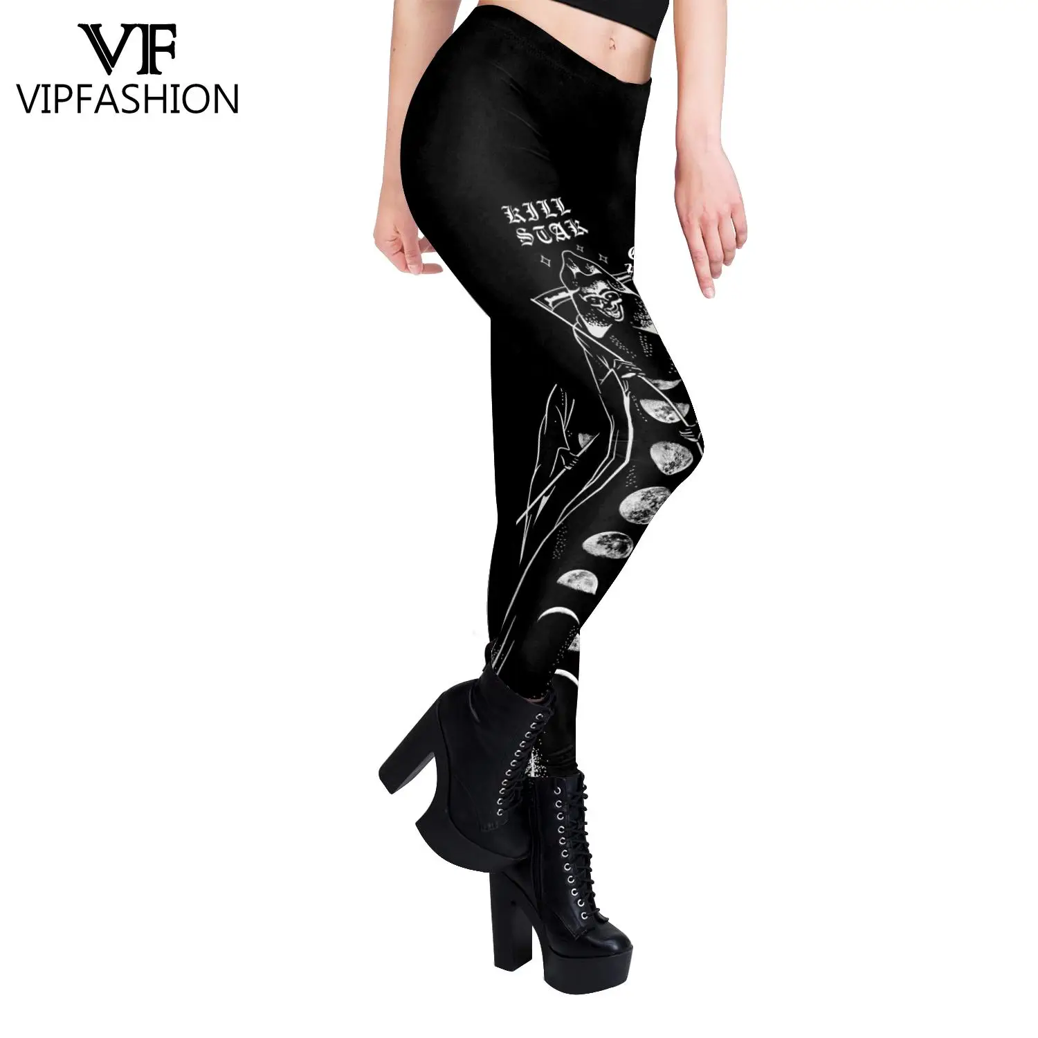 VIP FASHION Woman Gothic Leggings Sexy Steampunk Print Trousers