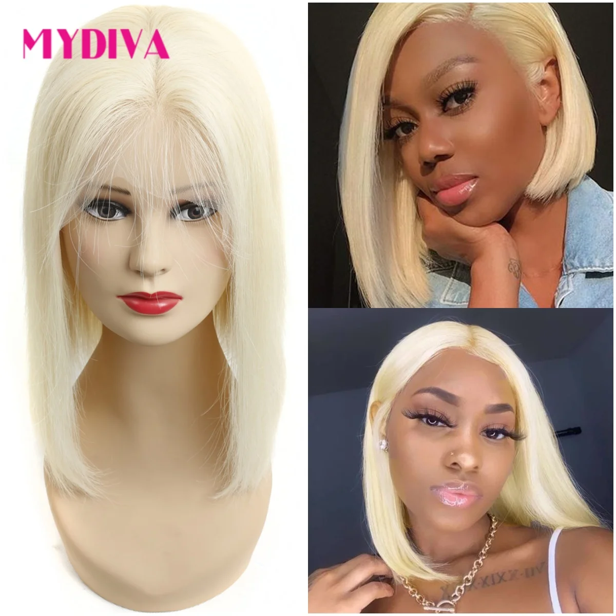 

13X4 613 lace Front Human Hair Wig Honey Blonde Color Short Straight Bob Glueless Human Hair Wig Pre-Plucked For Black Women