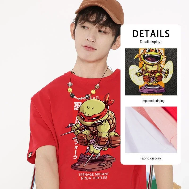 십대 닌자 거북이 TMNT 상의, 거북이 패턴 반팔, 귀여운 여름 티셔츠, 루즈 캐주얼 기본 셔츠, O넥 오버사이즈