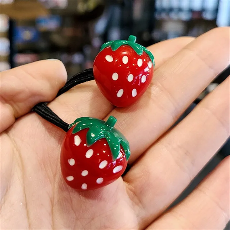 2Pcs Shiny Strawberry Hair Accessories Children Rubber Bands Scrunchies Elastic Hair Bands Girls Headband Decorations Ties Gum 5