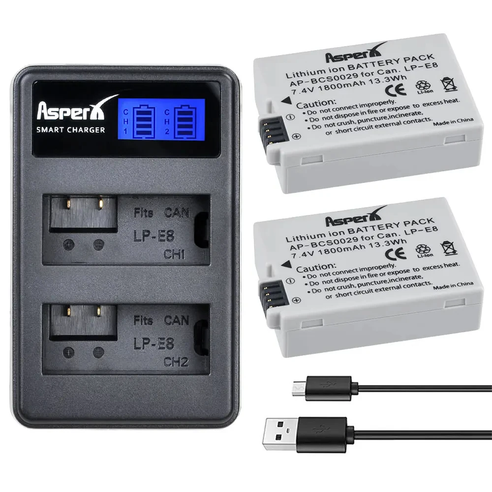 

LP-E8 Bateria 1800mAh LPE8 Battery +Charger for Canon EOS 550D 600D 650D 700D Kiss X4 X5 X6i X7i Rebel T2i T3i T4i T5i