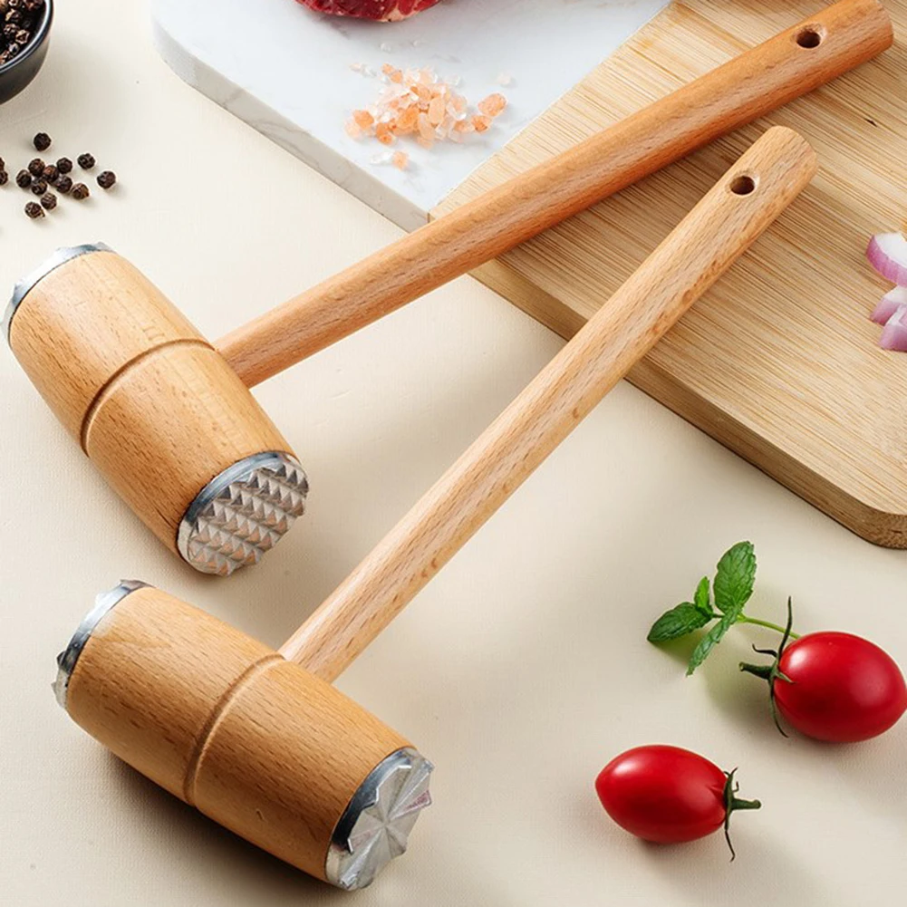 1 Pcs Meat Tenderizer Hammer With Wooden Handle Heavy Sturdy Meat Mallet Dual-side Mallet For Kitchen Pounder Hammer