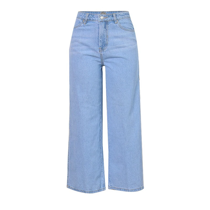 High Waisted Denim Pant Women Double Sides Slit Ankle-length Wide Leg Pants Casual Loose Cotton Jeans Femme Baggy Jeans skinny jeans Jeans