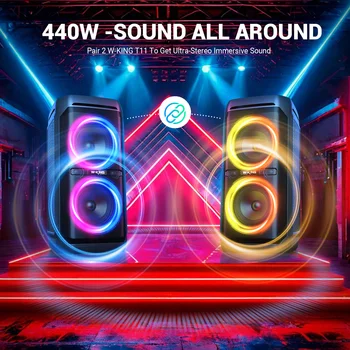 W-KING T11 100W RMS Bluetooth Speakers, IPX6 Waterproof, BT 5.3 Portable Party Boombox Wireless Deep Bass/115dB Loud Massive Sound 3