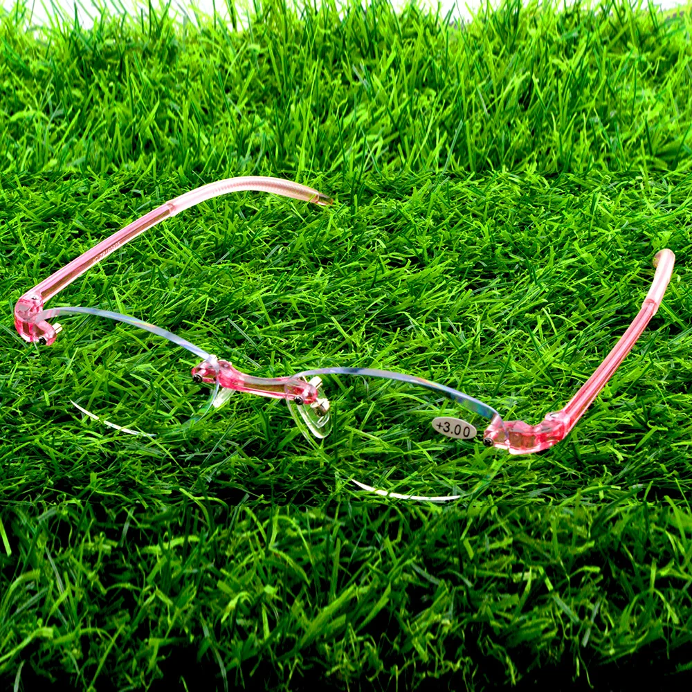 

TR90 Pink Antislip Temple Rimless Frame Women Reading Glasses +0.75 +1 +1.25 To +4