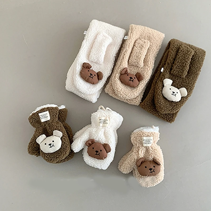 Bear Themed Scarf and Gloves Set for Boys Girls 2-6T, Breathable Long Muffler with Mittens for Outdoor Activity