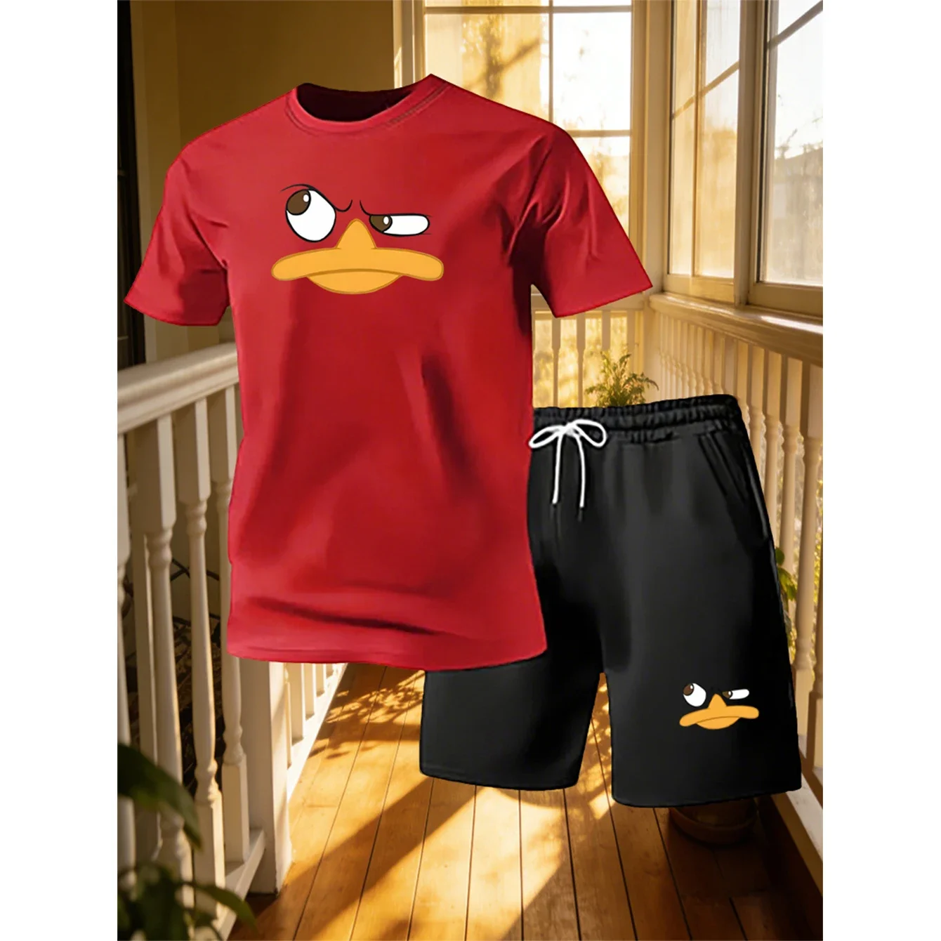 여름 남성 캐주얼 반팔 티셔츠와 반바지 세트, 가정 휴가, 레저, 야외 조깅, 피..