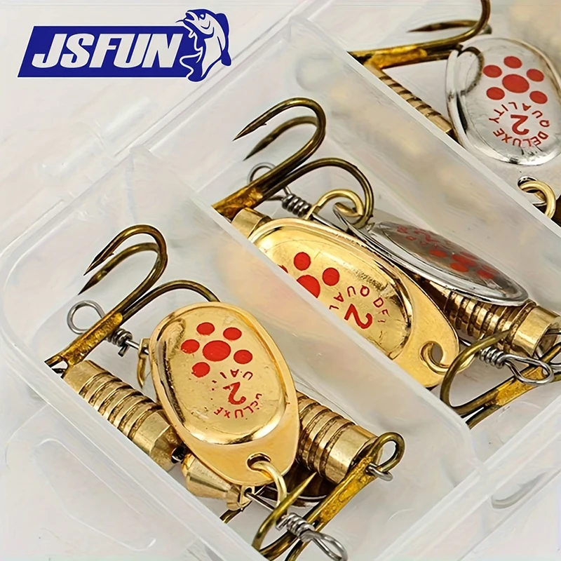 JSFUN 10-teiliges Spinner-Köder-Set mit rotierenden Klingen, reflektierenden Edelstahl-Löffeln und Federn, Angelköder für Süßwasser