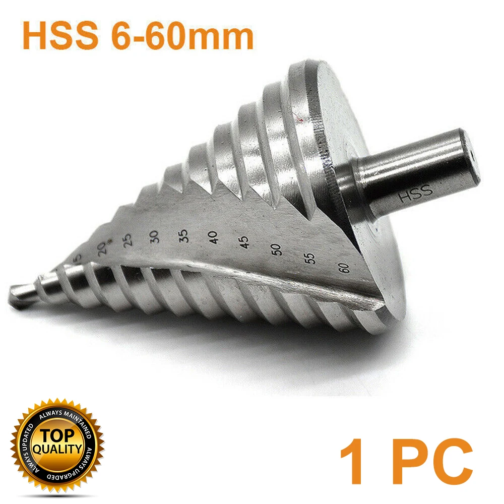 

1pcs HSS 6-60mm Multifunctional Drill Bit High Speed Steel Spiral Groove Step White Tower Triangle Drill Large Size Hole Opener