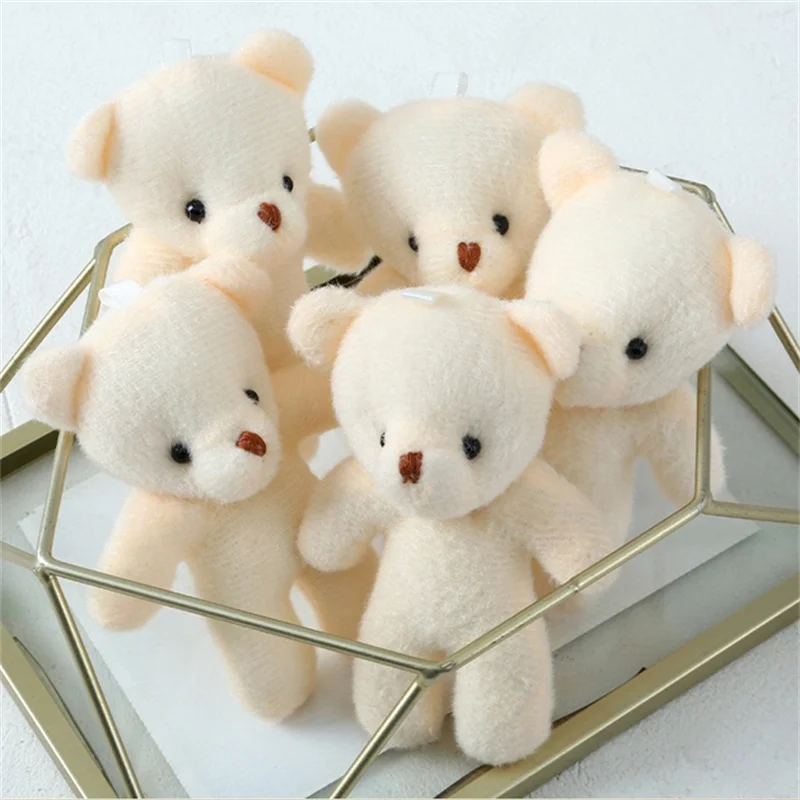 10-100P 11CM Teddy Stuffed Plush Toy Mini White Bear Doll Toy Lovely Backpack  Keychain Decoration Birthday Party Gifts for Kids