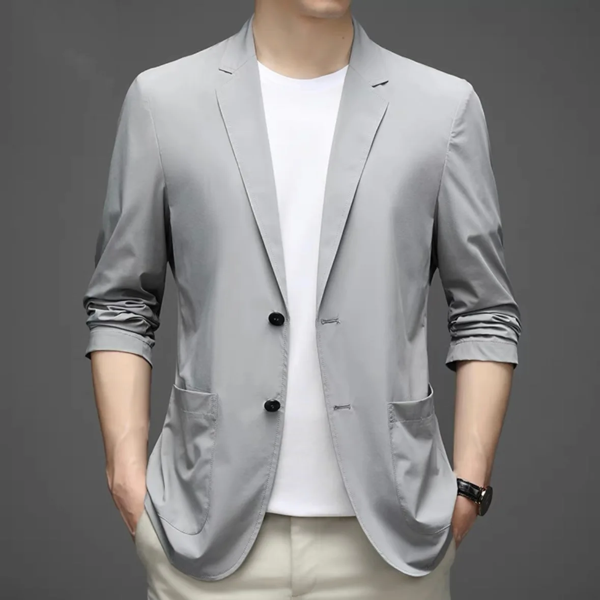 

3660-R-Men's Summer New Cotton Korean Round Neck Customized suit Men's