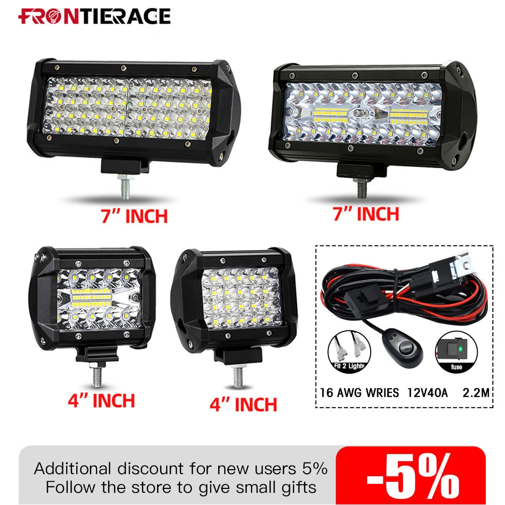 Luces LED para faros delanteros de coche, barra de iluminación todoterreno, arnés de cableado, haz de inundación, accesorios para camiones, SUV, ATV|Barra de luz/luz de trabajo| AliExpress