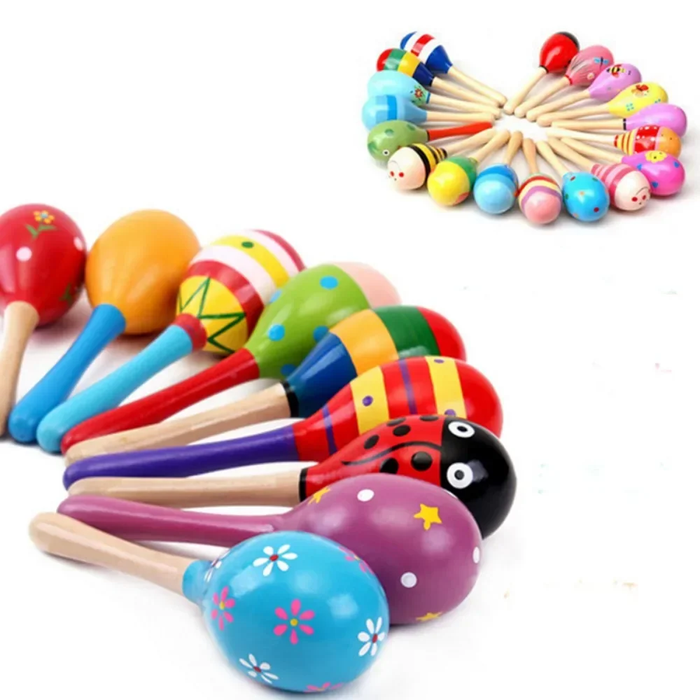 Baby Toy Large Montessori Wooden Colorful Musical Instrument Rattle Shaker Sand Hammer Bell Kids Children Early Learning Toys