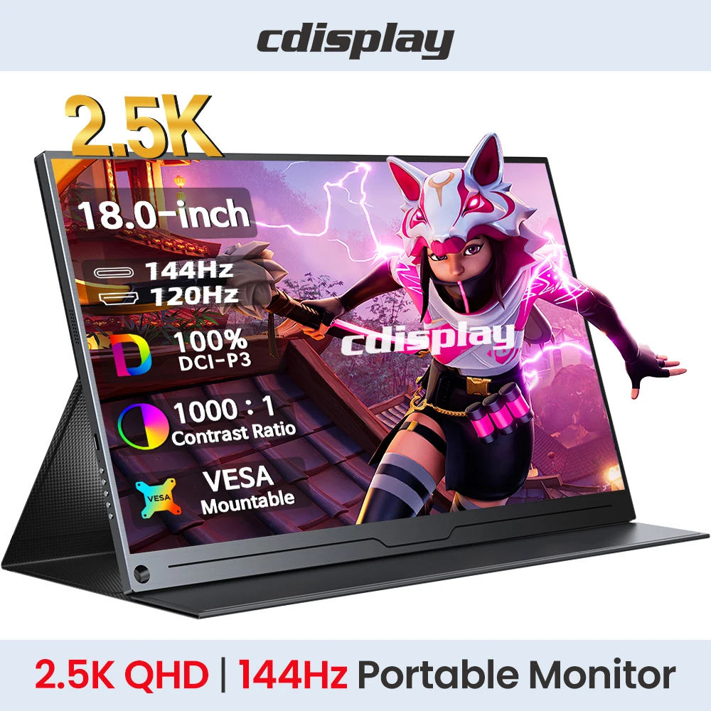 

Cdisplay 18-inch Portable Monitor 2.5K UHD 144Hz Gaming Monitor 100% DCI-P3 Laptop External Screen for PS5 Switch Xbox PC Gamer