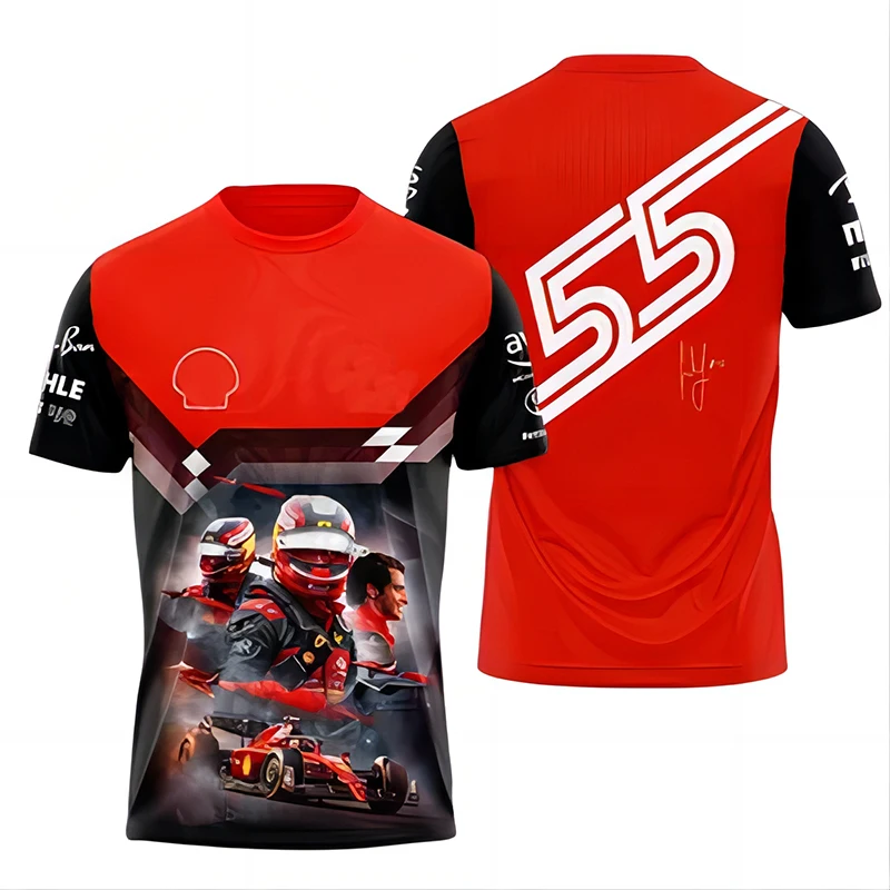 남성용 F1 레이싱 티셔츠, 패션 티셔츠, Charles Leclerc 16 Carlos Sainz 55 드라이버 팀, 야외 스포츠 의류, 2024 신상