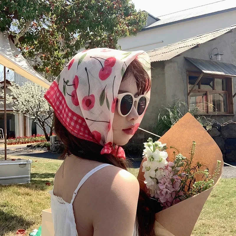 Fashion Bandana Cotton Head Scarf For Women Small Hijab Floral Print Handkerchief Hair Scarfs 55cm Square Headbands Neck Scarves 4