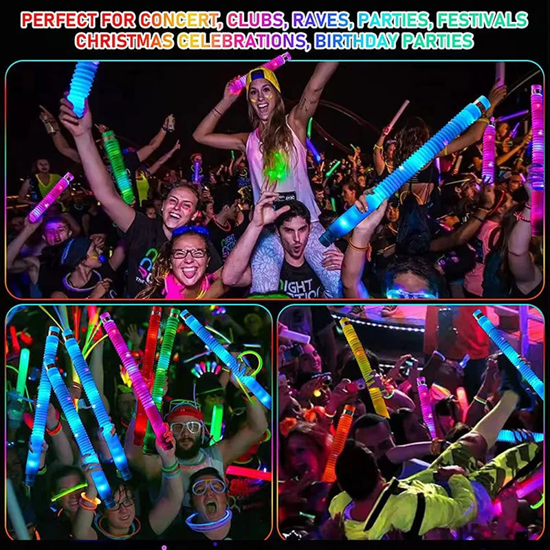Led sensory toys 12pcs random colors decompression luminescent telescopic tube toy flash corrugated tube decompression toy LED party toys
