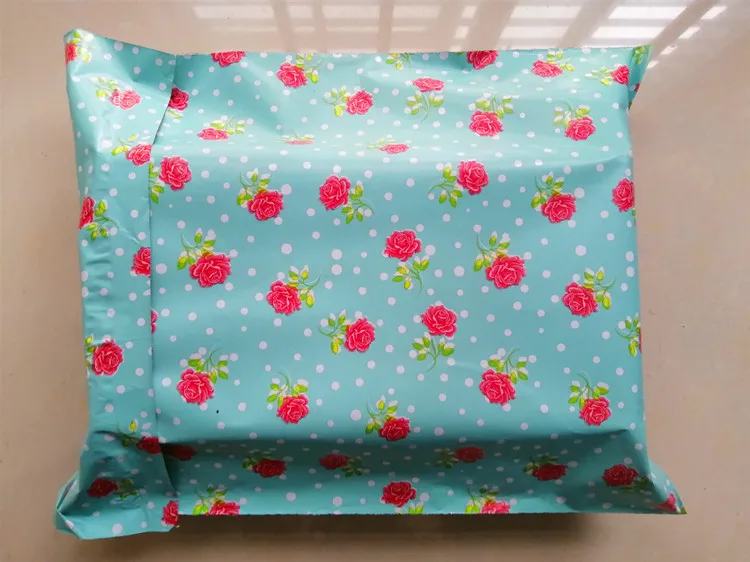 25x35cm 러블리 로즈 폴리 메일러 접착 봉투 가방 여성 소녀 선물 포장 결혼 기념일 플라스틱 메일 링 파우치