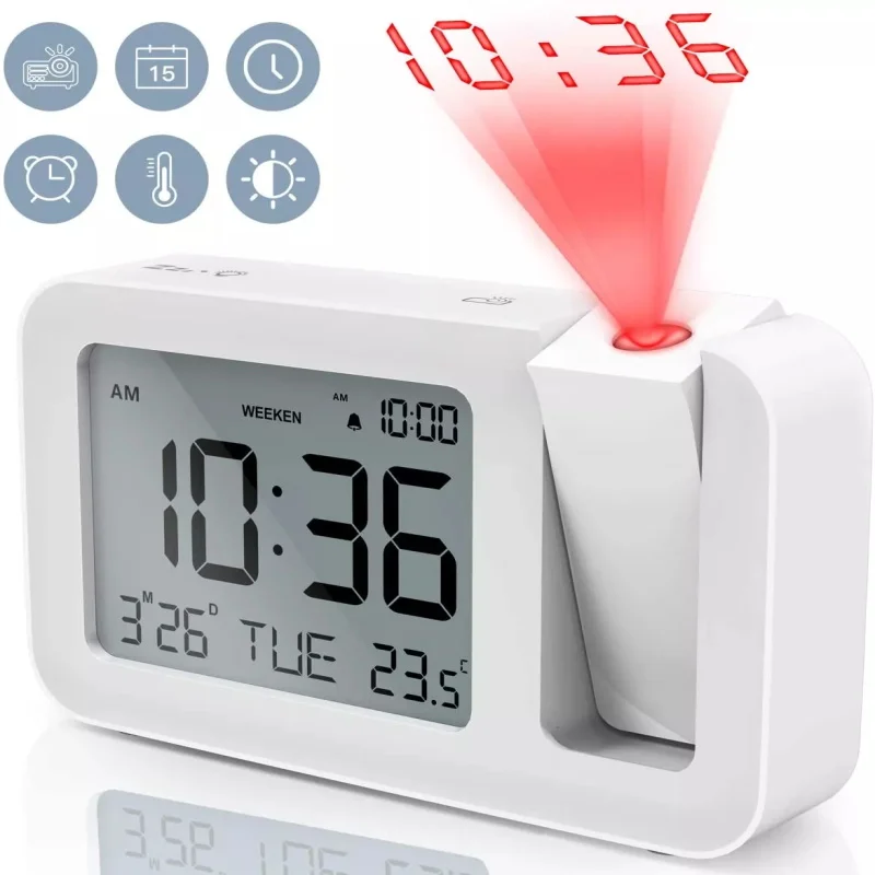 Digitale Projectiewekker — Tijd Op Het Plafond, Met Temperatuur, Snooze En Spraakfunctie, USB-aansluiting, Voor Slaapkamer
