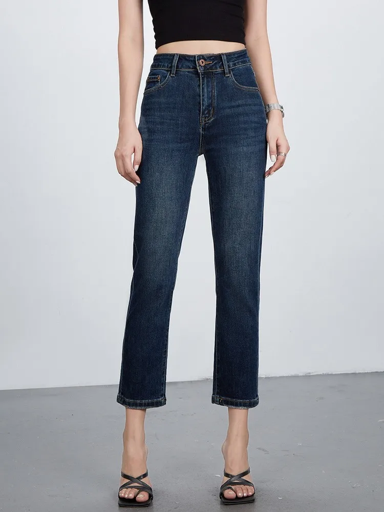 

ZHISILAO 90s Straight Jeans for Women Vintage Classic Cotton Stretch High Waist Ankle-length Denim Pants 2022