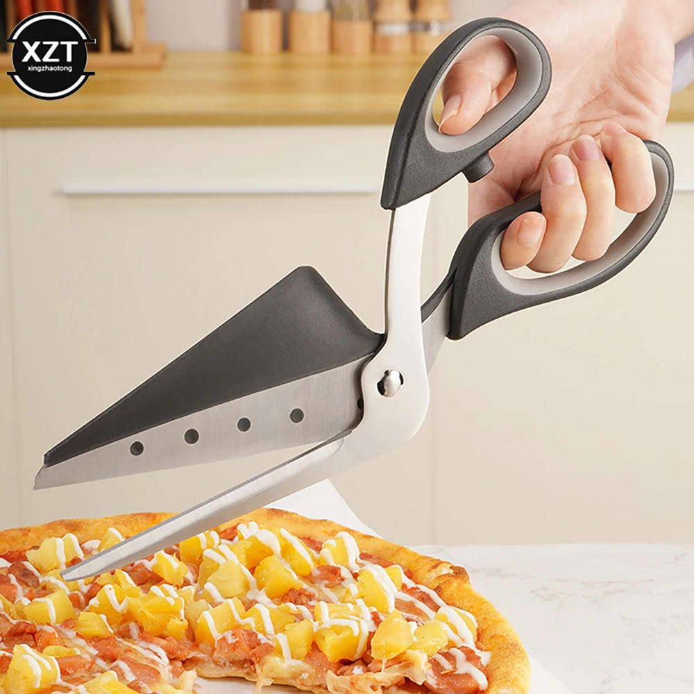 Ciseaux coupe-pizza 2 en 1 avec spatule amovible, Noir/Rouge