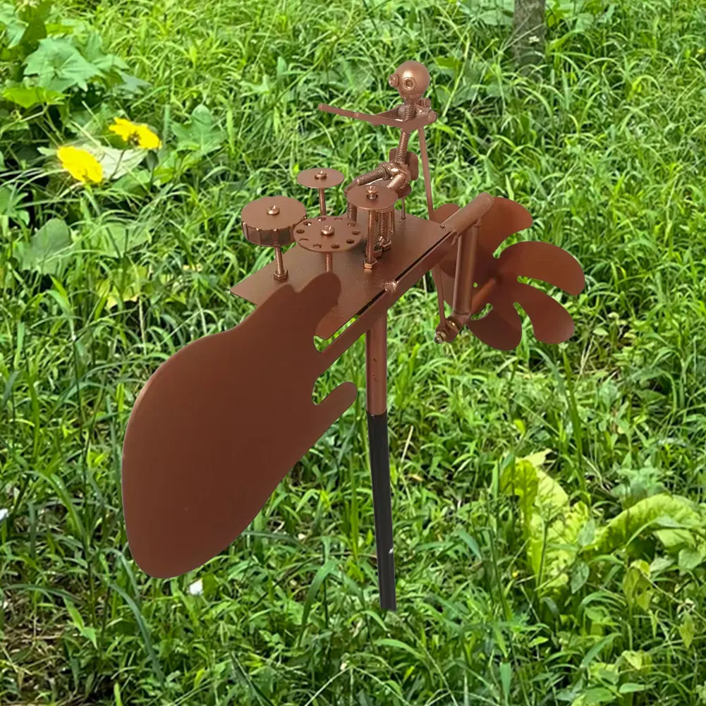 Metal Wind Spinner Handmade Drummer Windmill Outdoor Wind Sculpture Wind Power Rock Art Statue Garden Yard Lawn Patio Decorative