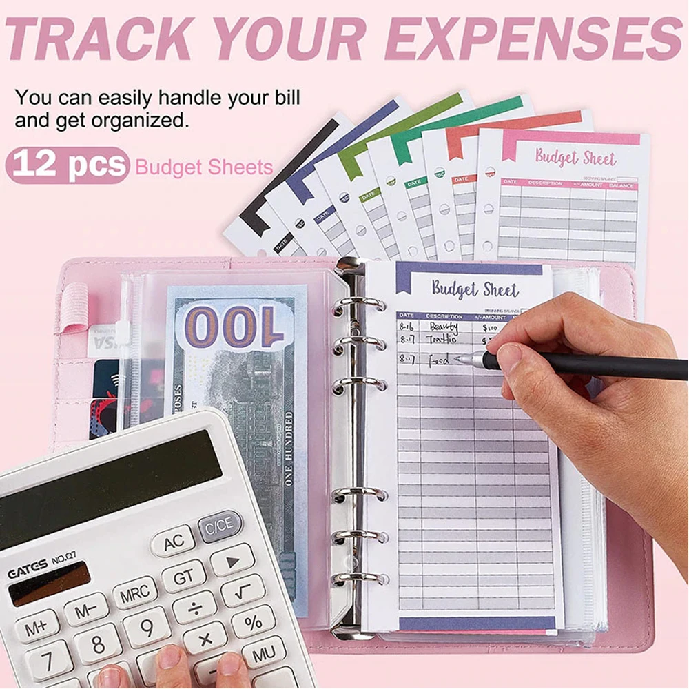 Notebook Binder Cover Ring Binder Pockets Money Budget Binder New 6 Hole Binder Pockets Plastic Binder Zipper Money Saving Envelope A6 Budget Planner Notebook Covers Folder Colored