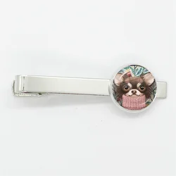 Cute Chihuahua Tie clip Glass Dome High Quality Clip Round Handmade Jewelry Glass Gem Clips Gift