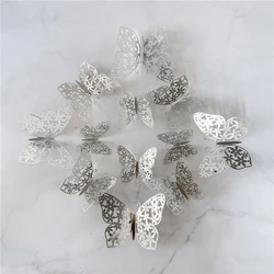 Elegant 3D Metallic Butterfly Wall Stickers - Set of 12 (D Silver)