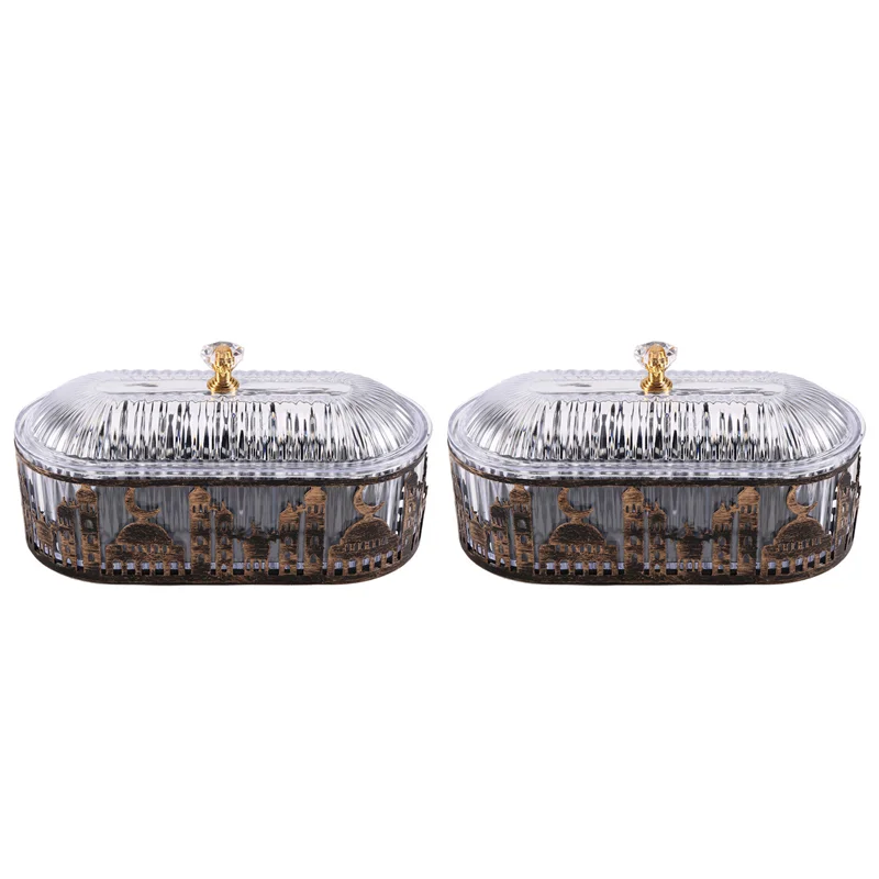 2 Pcs Ramadan Trays Withlid Dried Fruit Plate Snack Storage Tray Ramadan Food Storage Table Decorations As Shown
