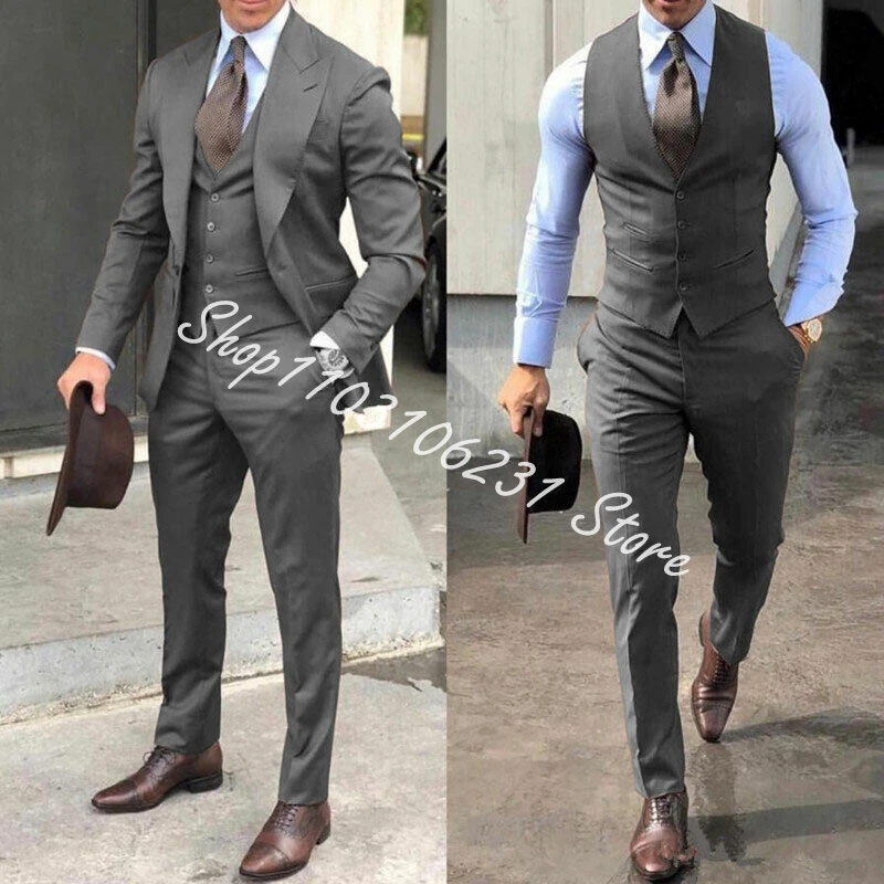 Tailor Black Peaked Lapel Men Suits for Wedding Suit Groom Tuxedos Blazer Vest Pants Fit Prom Terno Masculino Costume Homme