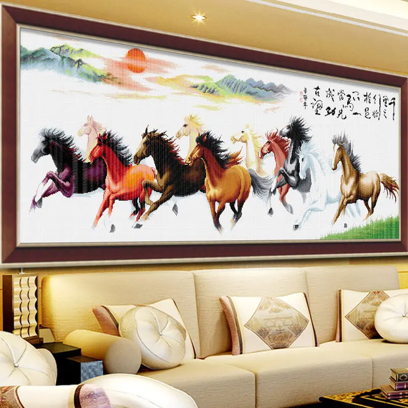 

Eight Horses 11CT DIY Chinese Style Printed Cross Stitch Kits Embroidery Needlework Set Cotton Thread New Arrival