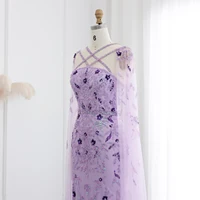 Luxury Dubai Lilac Arabic Evening Dresses with Cape Sleeves Criss Cross Elegant Arab Women Wedding Party Gowns 370 1