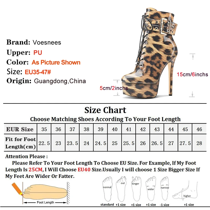 Sexy Dance Boots Women Autumn Winter 15CM Stiletto Heels Side Zipper Leopard print Short Boots Platform Nightclub Shoes Size 47