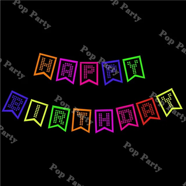 43/54pcs Happy Birthday Banner Fluorescent Party Decor Cupcake Topper  Musical Nota Banner Baby Shower Blacklight Party Supplies - AliExpress