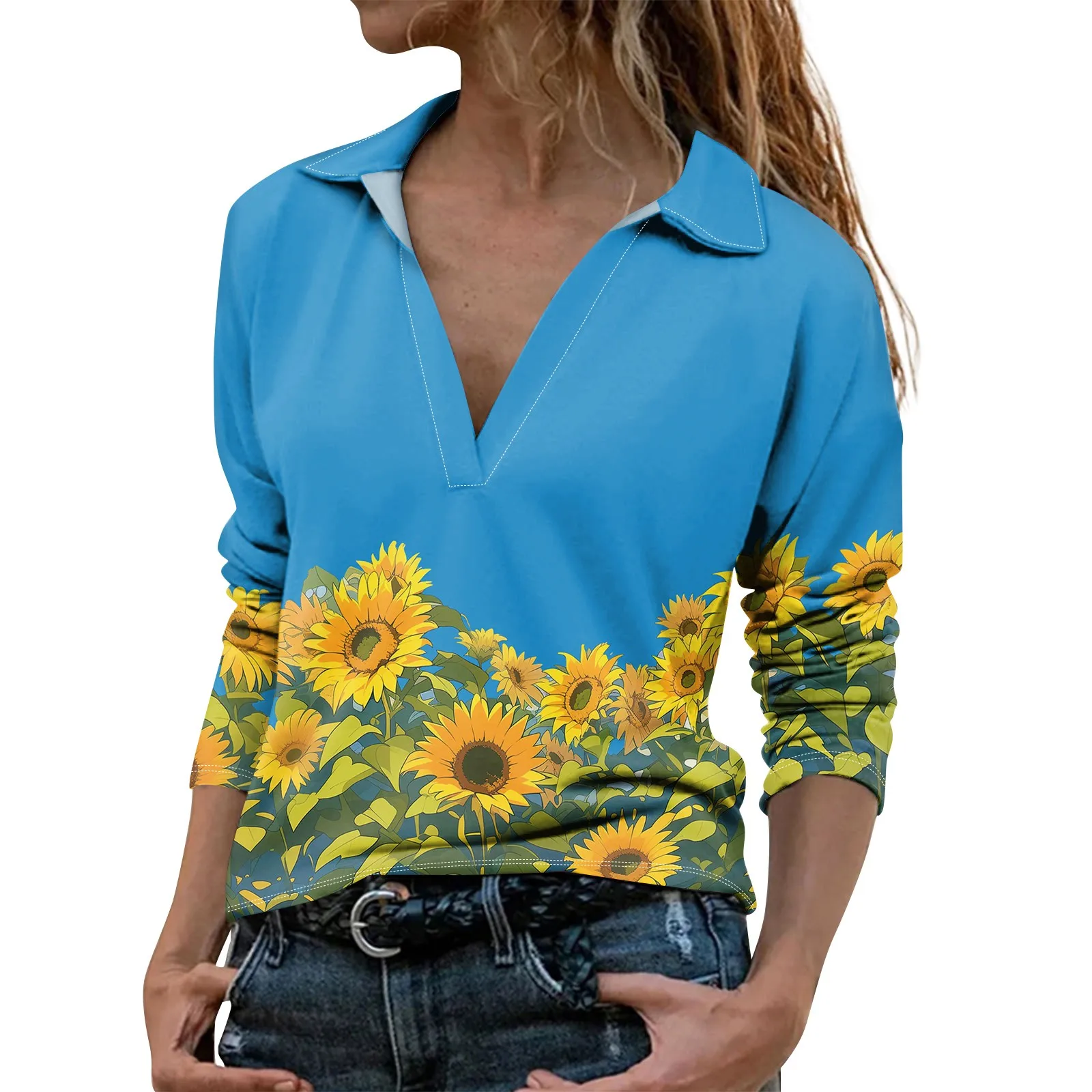

Women's Loose Oversized Printed V-neck Three Quarter Sleeve Shirt Top топ женский ropa de mujer 티셔츠 футболка оверсайз camisetas#