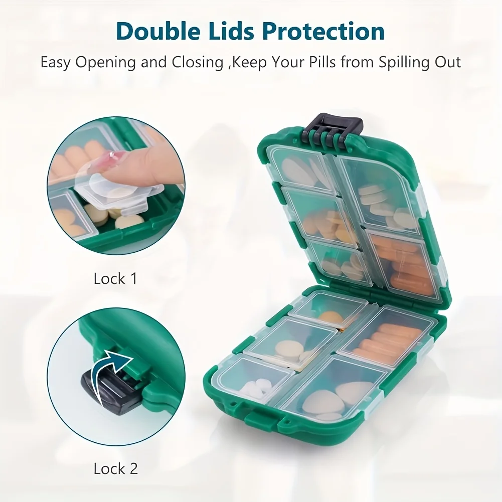 Compact Double-Layer Pill Organizer with 10 Compartments for Vitamins and Supplements