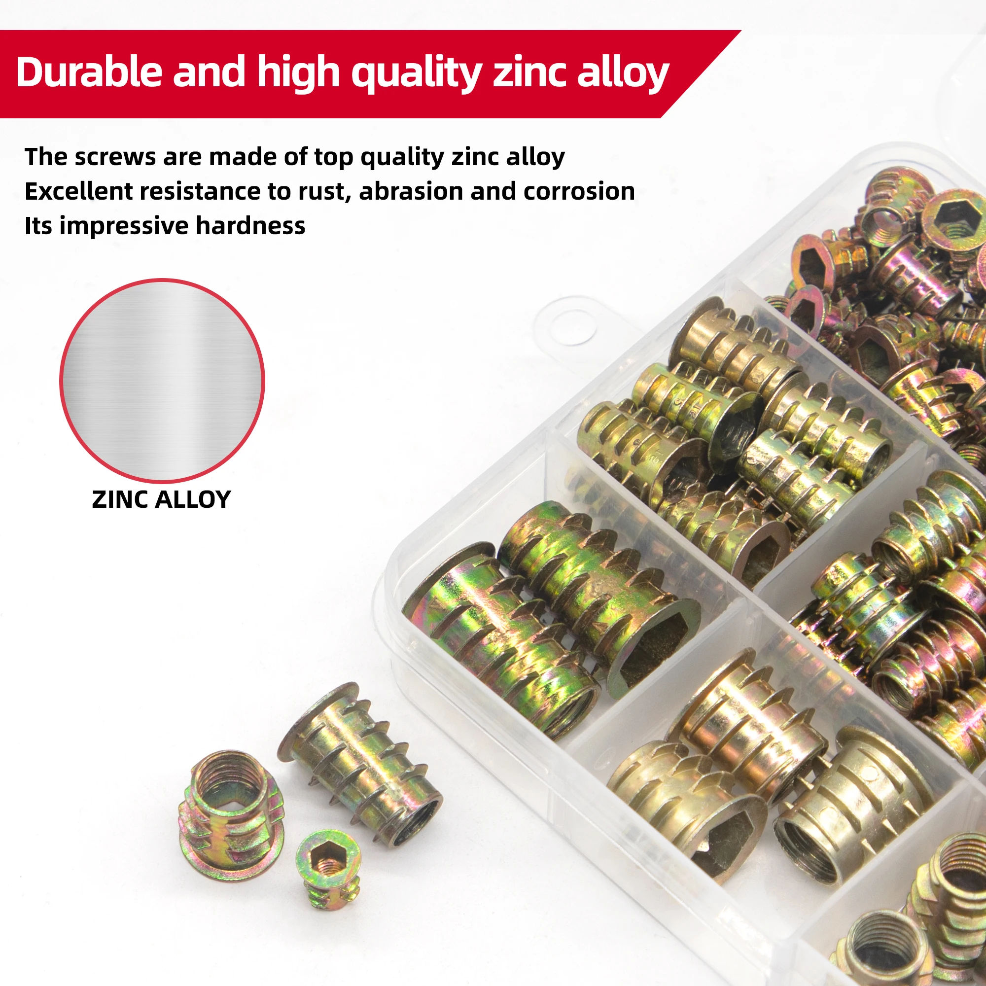 Threaded insert nut 130/230pcs Threaded Inserts Nuts Threaded Wood Inserts Nuts Assortment Tool Kit 11 Sizes Metric M4/M5/M6/M8/M10 Hex Socket Dri