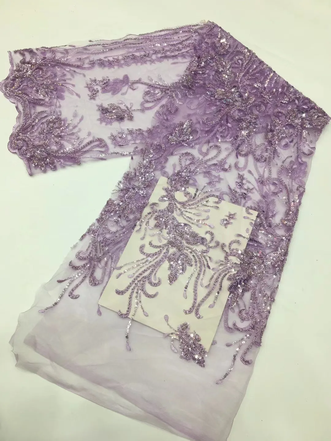 

African Beads Lace Fabric 5 Yards 2023 High Quality Sequin Groom Embroidered French Nigerian Tulle Lace Fabric For Wedding Party