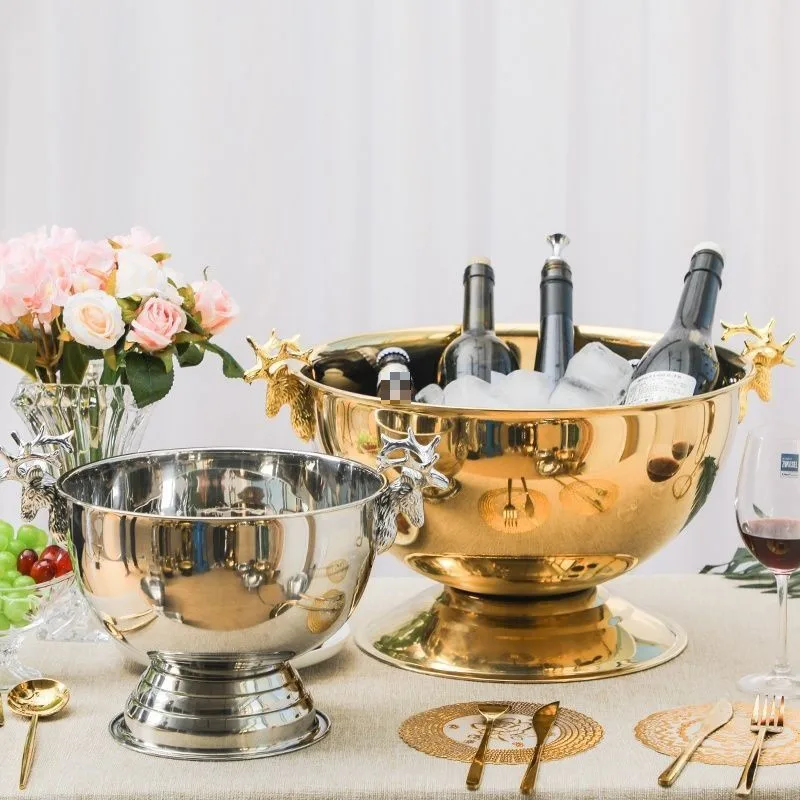 Aixiangru 13.5L Ice Bucket With Deer Head Handle Beer Holder Whiskey Wine Cooler Stainless Steel Champagne Basin Bar Accessories