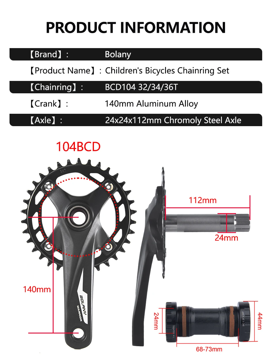 140mm MTB Bike Crank Arm 32T 34T 36T 104BCD Chainring Crankset Fro