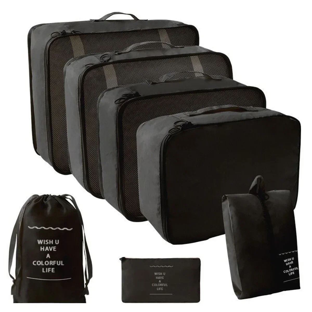 7-Piece Travel Packing Cube Set - Transparent Compression Luggage Organizers