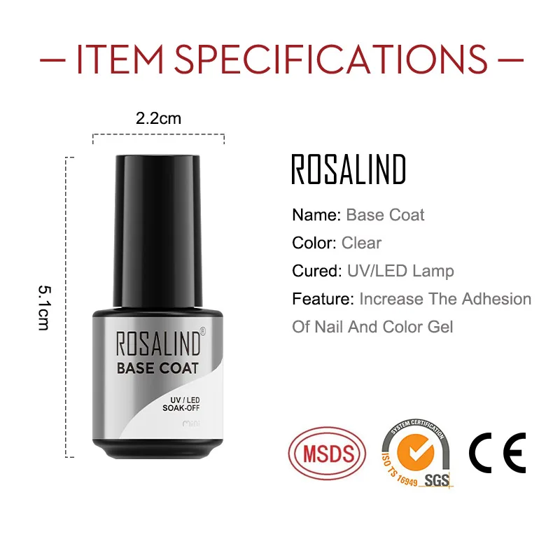 ROSALIND 7ml 2Pieces Top And Base Coat Gel Polish UV Soak Off Semi Permanent Nail Art Manicure Gel Varnishes Top Base Coat Mew