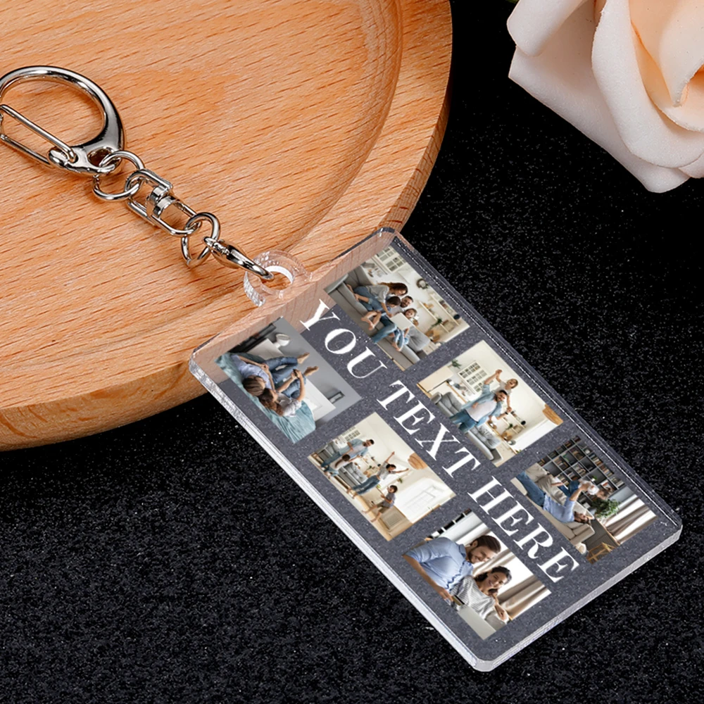 

Custom 6 Photos Acrylic Keychain Personalized Your Own Text Birthday Girlfriend Gift Car Keychain Pandant Keyring for Dad Mom