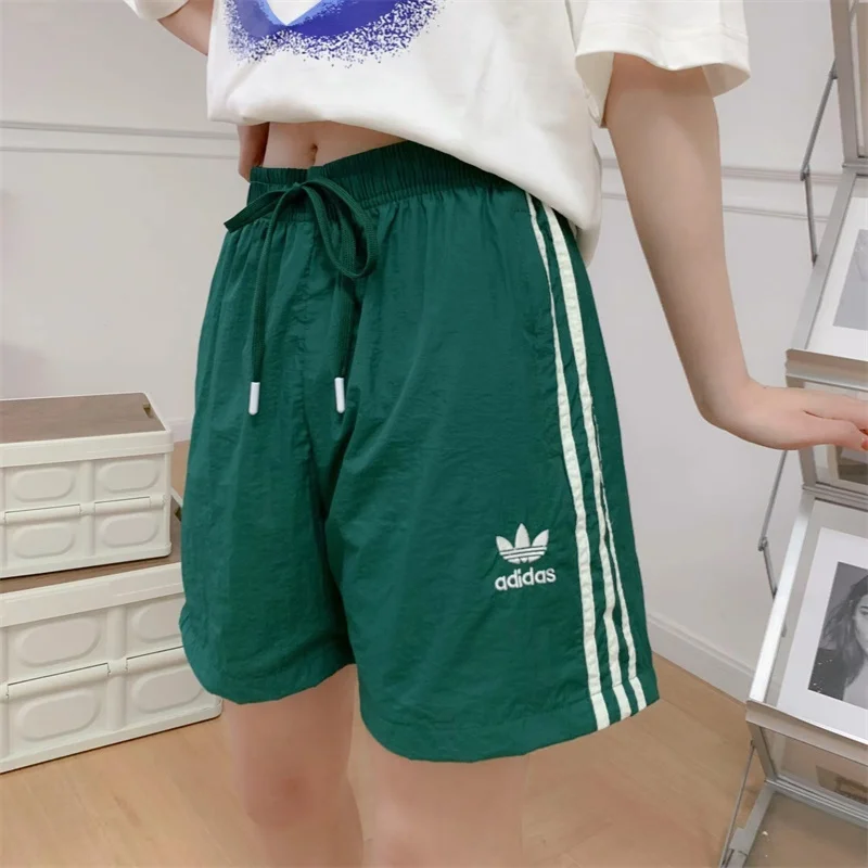 Adidas Pants Women Quick-drying Moisture Absorption Comfortable Breathable Stripes Short Pants Green