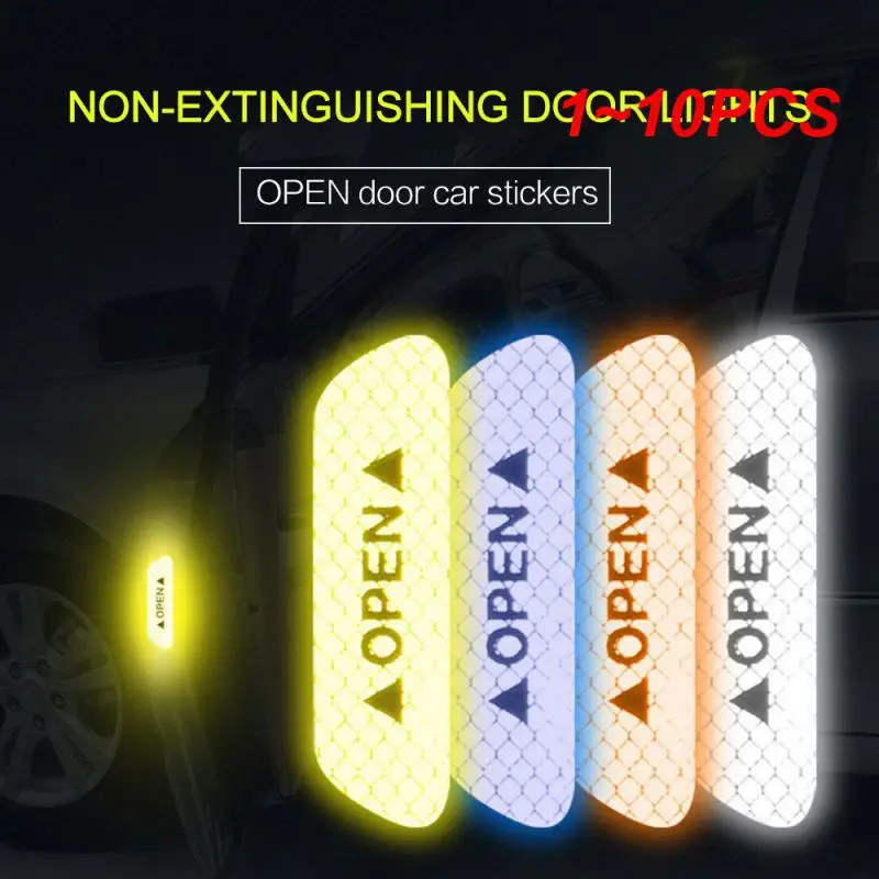 

1~10PCS Set Car Door Stickers Universal Safety Warning Mark OPEN High Reflective Auto Driving Safety Reflective Strips