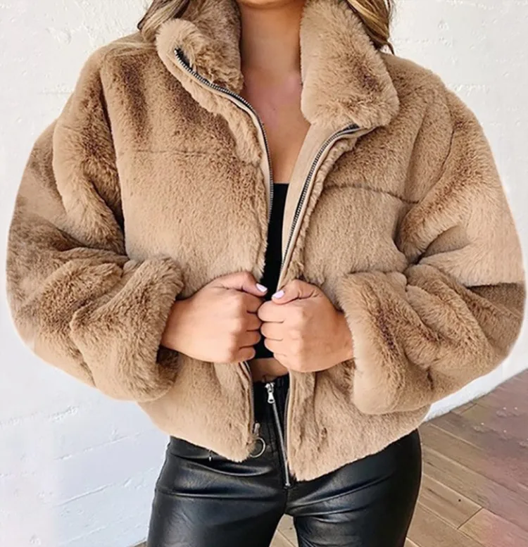 2023 Women's Autumn and Winter Fur Zipper Cardigan Plush Warm Coat