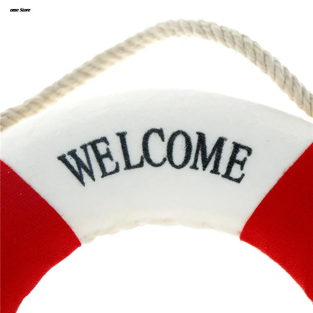 Color: Red, Blue Mediterranean Style Welcome Aboard Nautical Life Lifebuoy Ring Boat Wall Hanginghome Decoration Size:14Cm